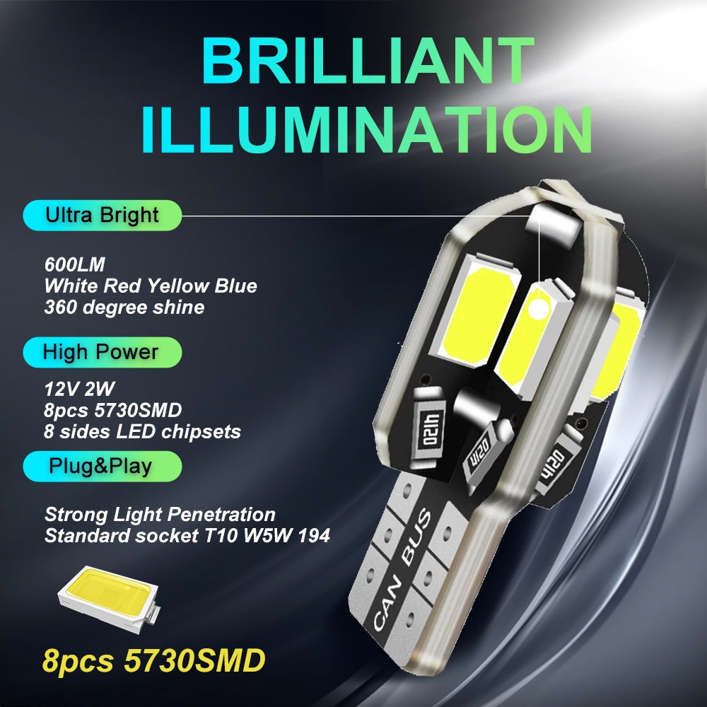 W5W/T10 CANBUS 8SMD 5730 Car LED Light Bulb - Electromann SA