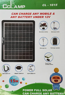 CCLamp CL-1615 15W Solar Mobile Phone and Battery Charger - Electromann SA