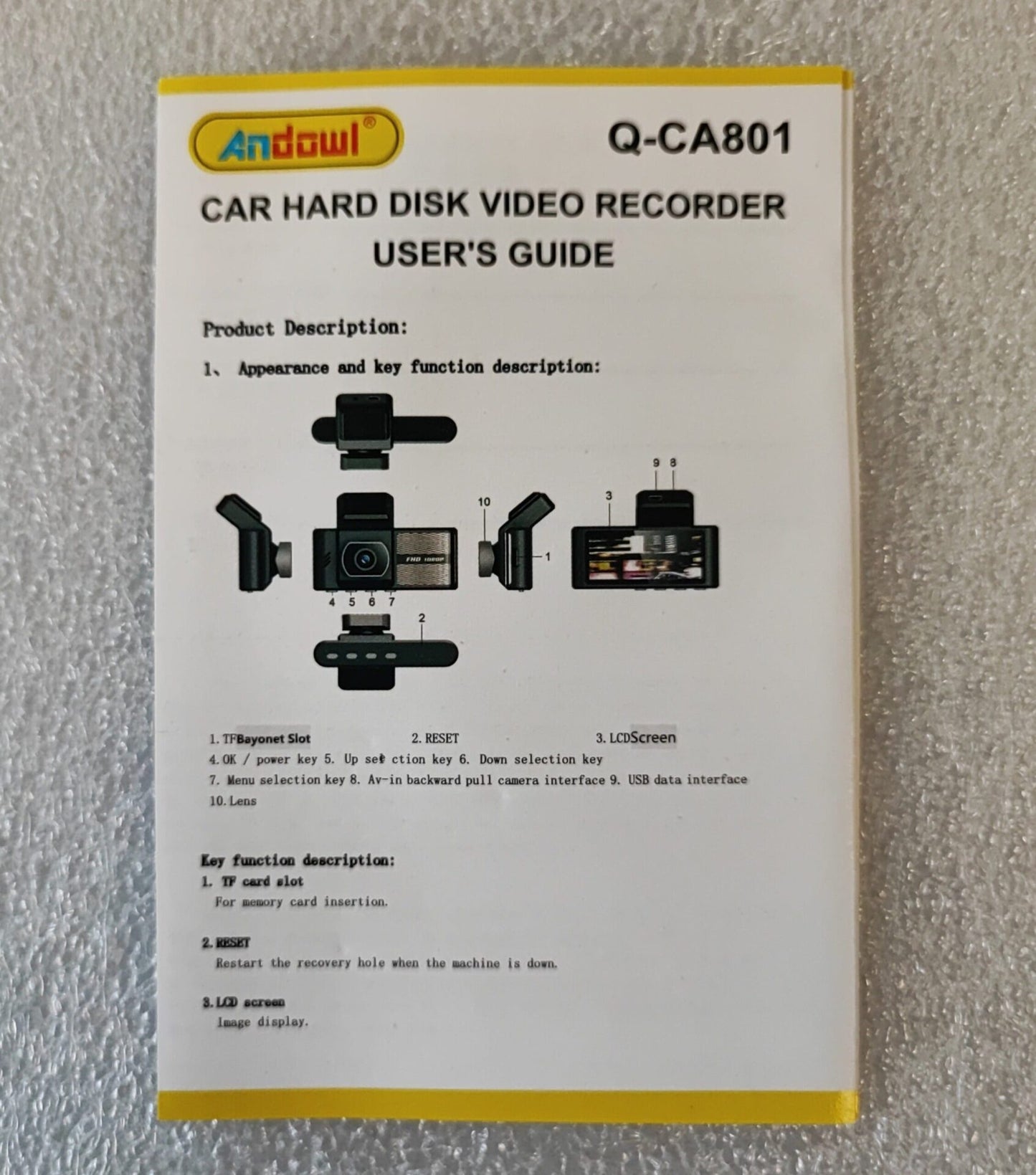 Andowl Q-CA801 Wifi HD Vehicle Dual Lens BlackBox DVR with Android App - Electromann SA