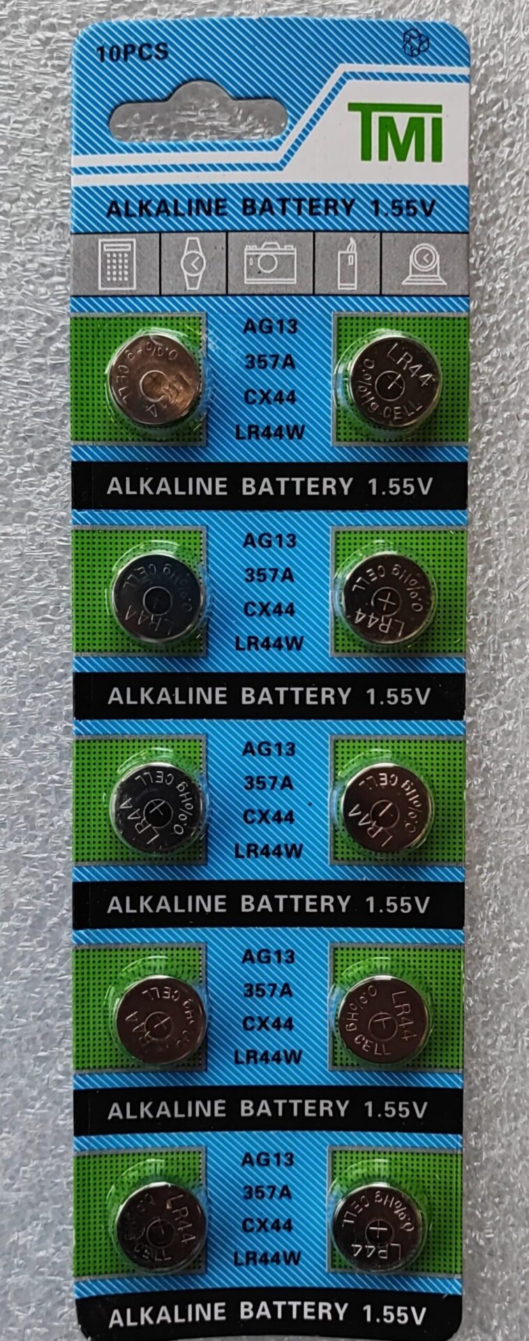 2-Pack LR44W/AG13 1.55v Alkaline Button battery - Electromann SA