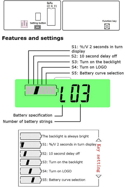 5-72V LCD Lithium Lead Acid Battery Indicator - Electromann SA
