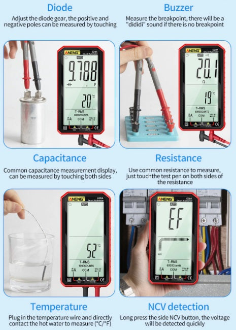ANENG 620A Digital Smart Multimeter and Transistor Tester - Electromann SA