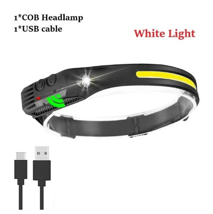 350LM COB LED Rechargeable Induction Headlamp with 1200mAh Battery, Type C USB Charging, 5 Modes (10005213) - Electromann SA
