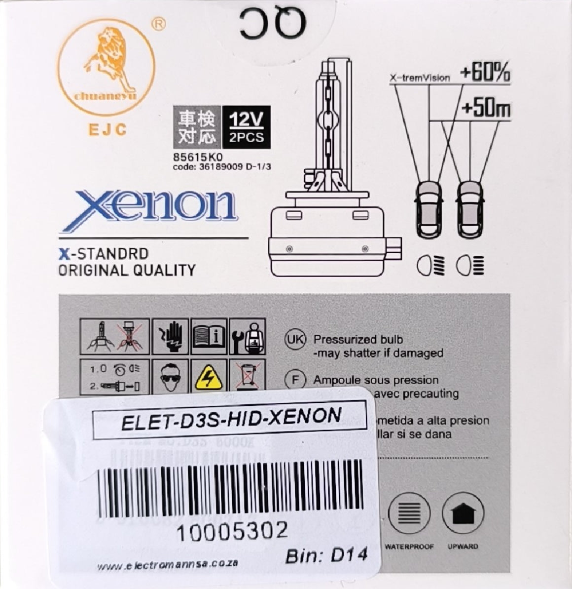 D3S HID Xenon 12v 55w 6000k Car Headlight Bulb Kit - Electromann SA