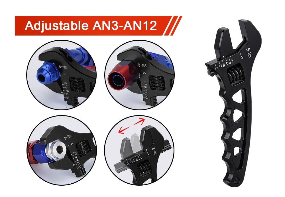 Adjustable Aluminum Wrench Spanner for AN Fittings - Electromann SA
