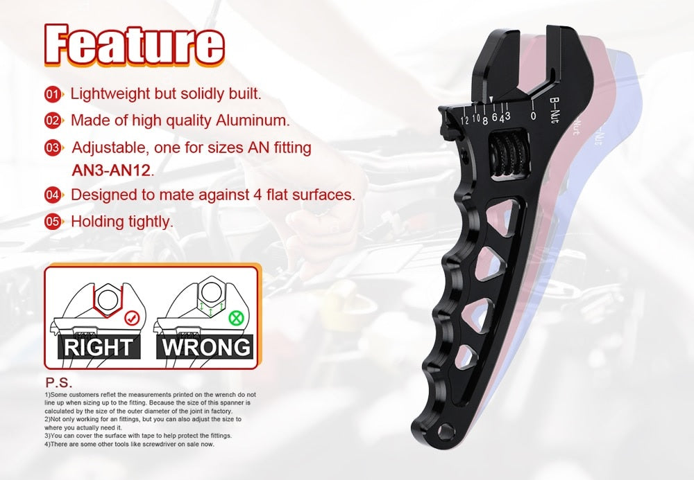 Adjustable Aluminum AN Wrench Spanner - Electromann SA