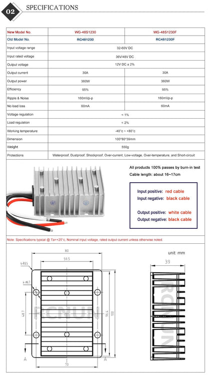 RCNUN High Quality 48V to 12V 30A DC to DC Step Down Converter - Efficiently Convert High Voltage DC Power - Electromann SA