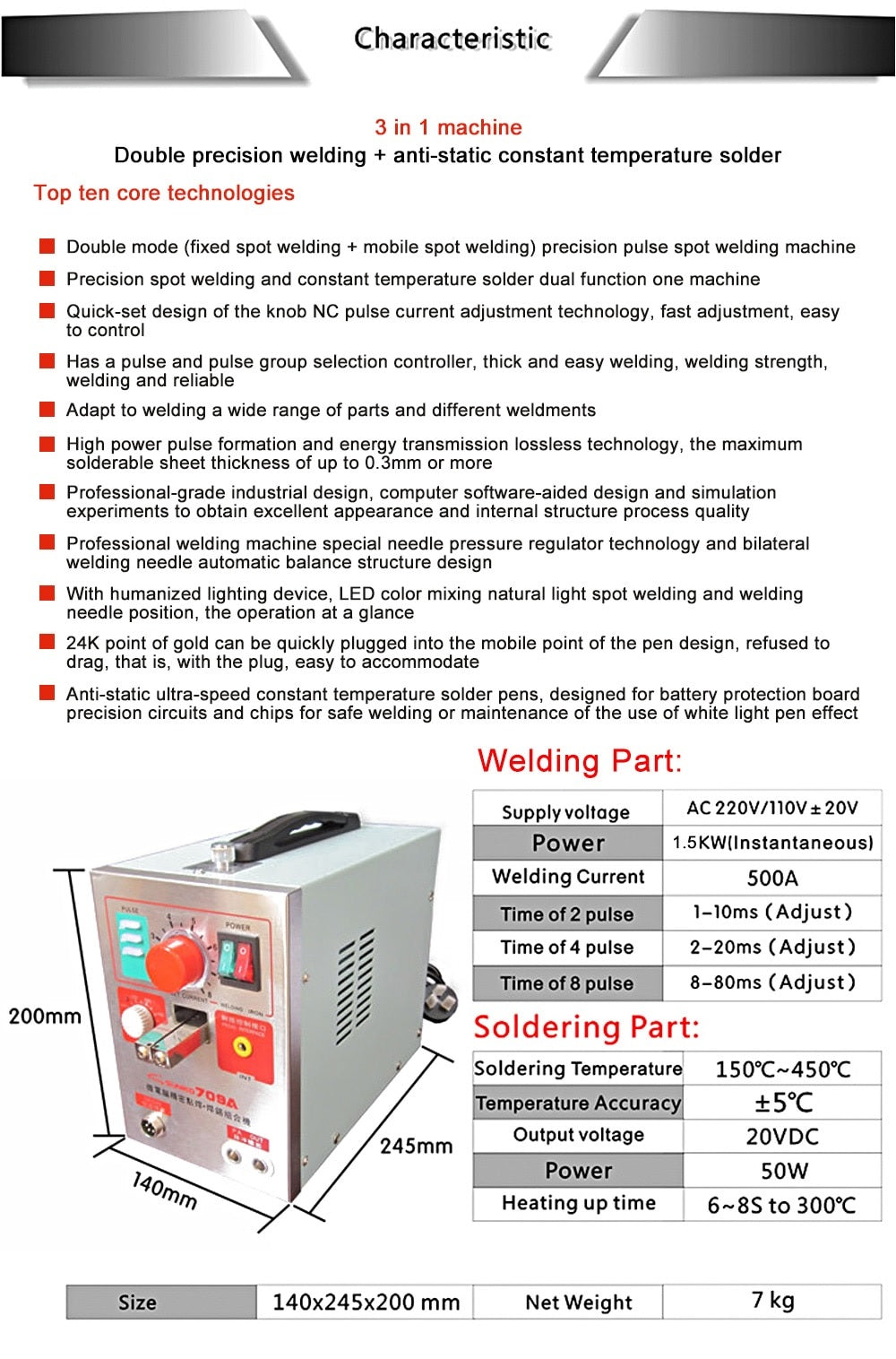 SUNKKO 709A Spot Welder for Lithium Battery Packs - Portable and Reliable - Electromann SA