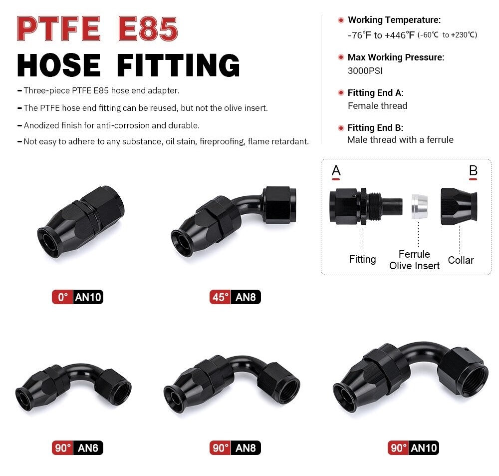 PTEF AN10 90 Degree Hose End Fitting For Stainless Steel Braided Hose - Electromann SA