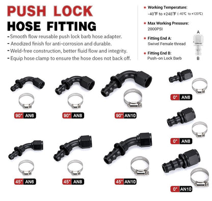 Universal AN6 Push-on 45Degree Reusable Hose End Fittings - Electromann SA