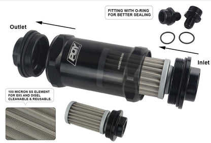 AN6 Inline Fuel Filter Compatible with E85 Ethanol - Electromann SA