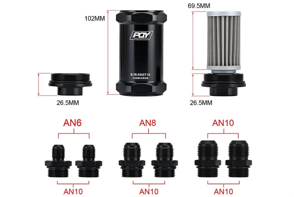 AN6 Inline Fuel Filter Compatible with E85 Ethanol - Electromann SA