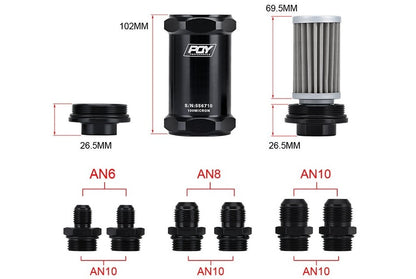 AN6 Inline Fuel Filter Compatible with E85 Ethanol - Electromann SA
