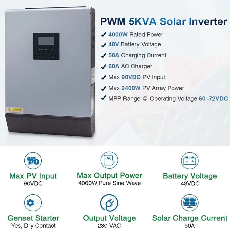 PowMr "Premium Quality" 5KVA 48v Parallel Pure Sine Wave Hybrid Solar Inverter - Efficient Solar Power Solution - Electromann SA