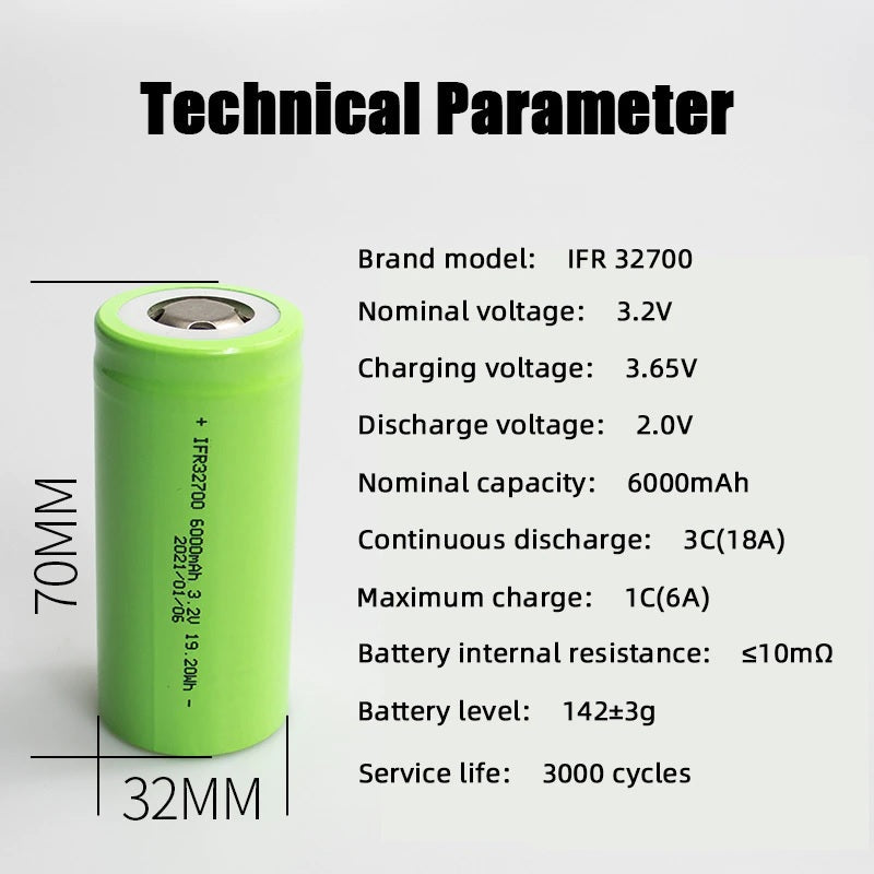 New LiFePO4 32700 6000mah 3.2v Rechargeable Lithium Cells - Electromann SA
