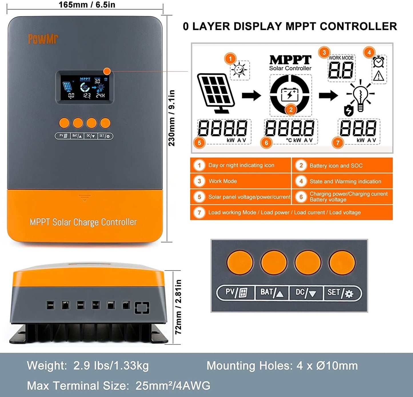 PowMr MPPT 60Amp 12V to 48V Solar Charger Controller - Electromann SA