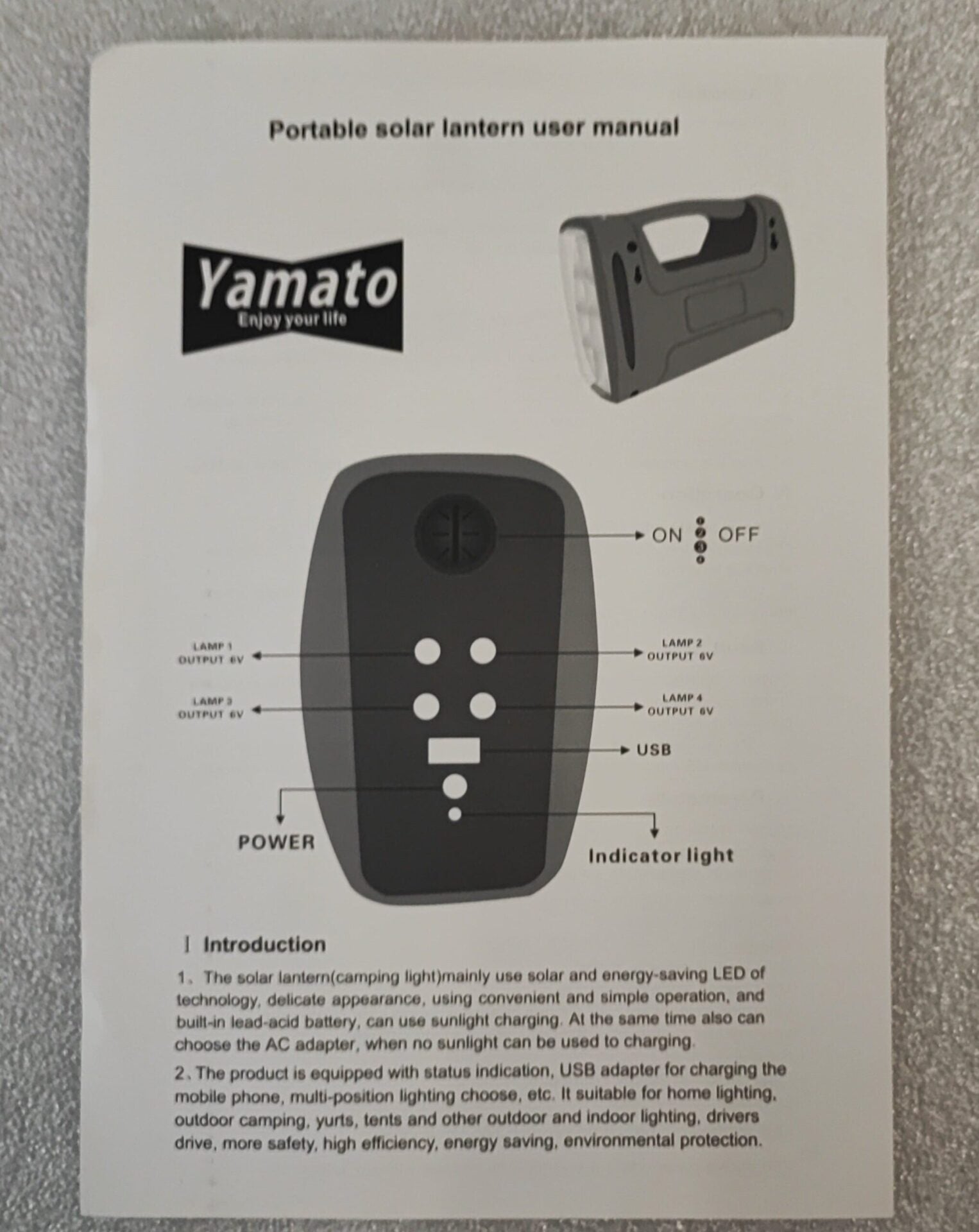 Yamato YM-SL11 3 LED Solar Portable Power Box Mobile Charger and Light - Electromann SA