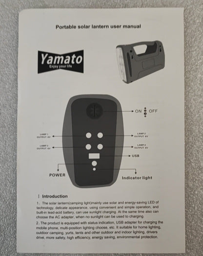 Yamato YM-SL11 3 LED Solar Portable Power Box Mobile Charger and Light - Electromann SA