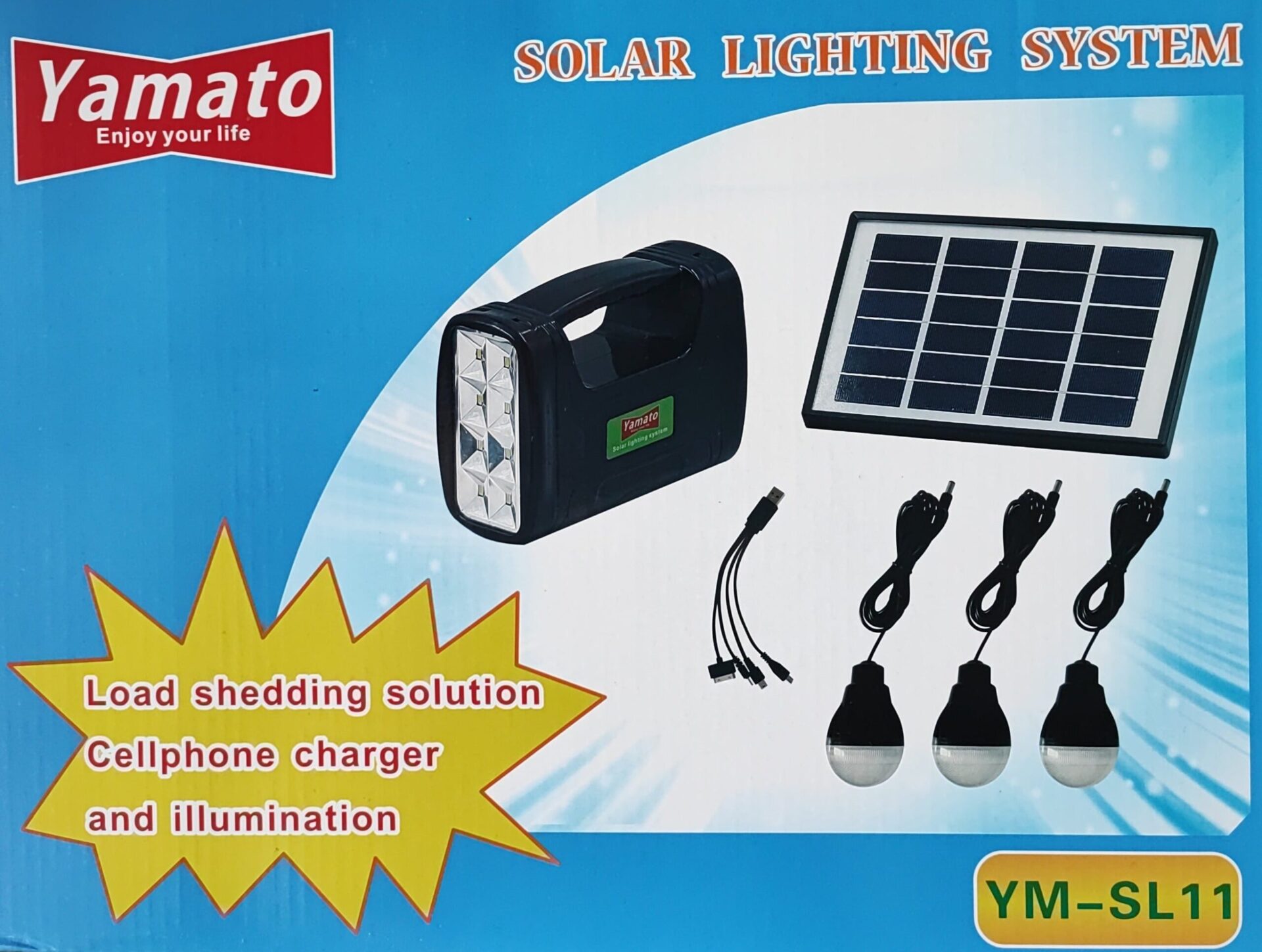 Yamato YM-SL11 3 LED Solar Portable Power Box Mobile Charger and Light - Electromann SA