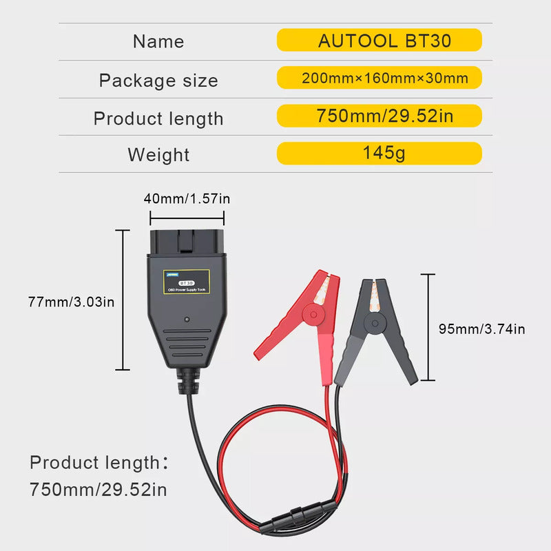 Autool BT30 Car OBD2 Battery Replacement Tool | ECU Memory Saver - Electromann SA