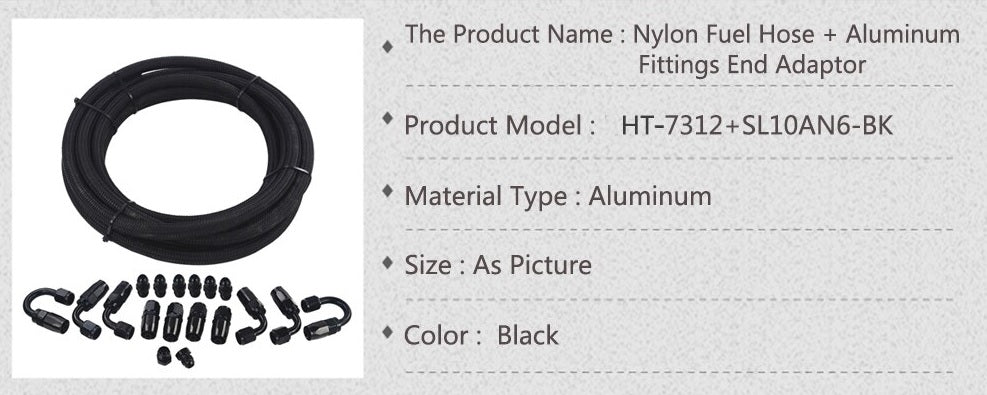 Premium AN6 Black Racing Hose Fuel Oil Line Kit for Racing Enthusiasts - Electromann SA