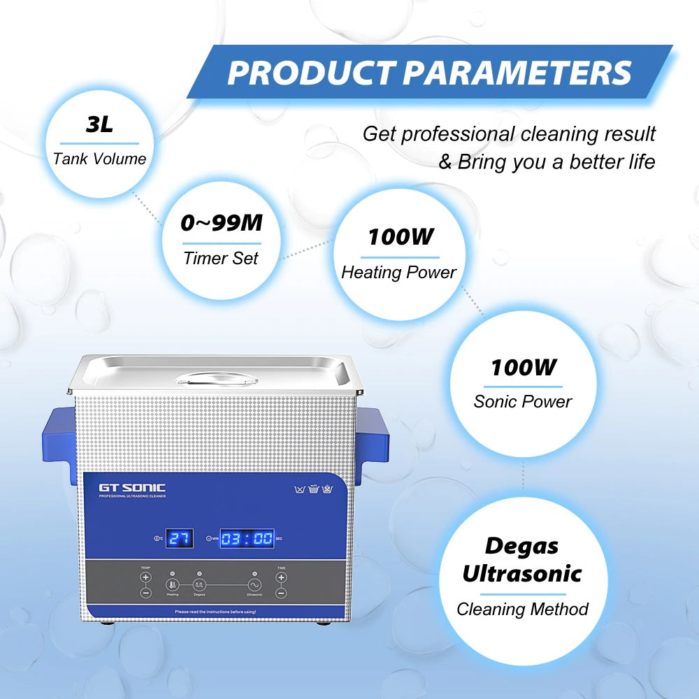 3L 100W Ultrasonic Bath for Cleaning Jewelry - Electromann SA