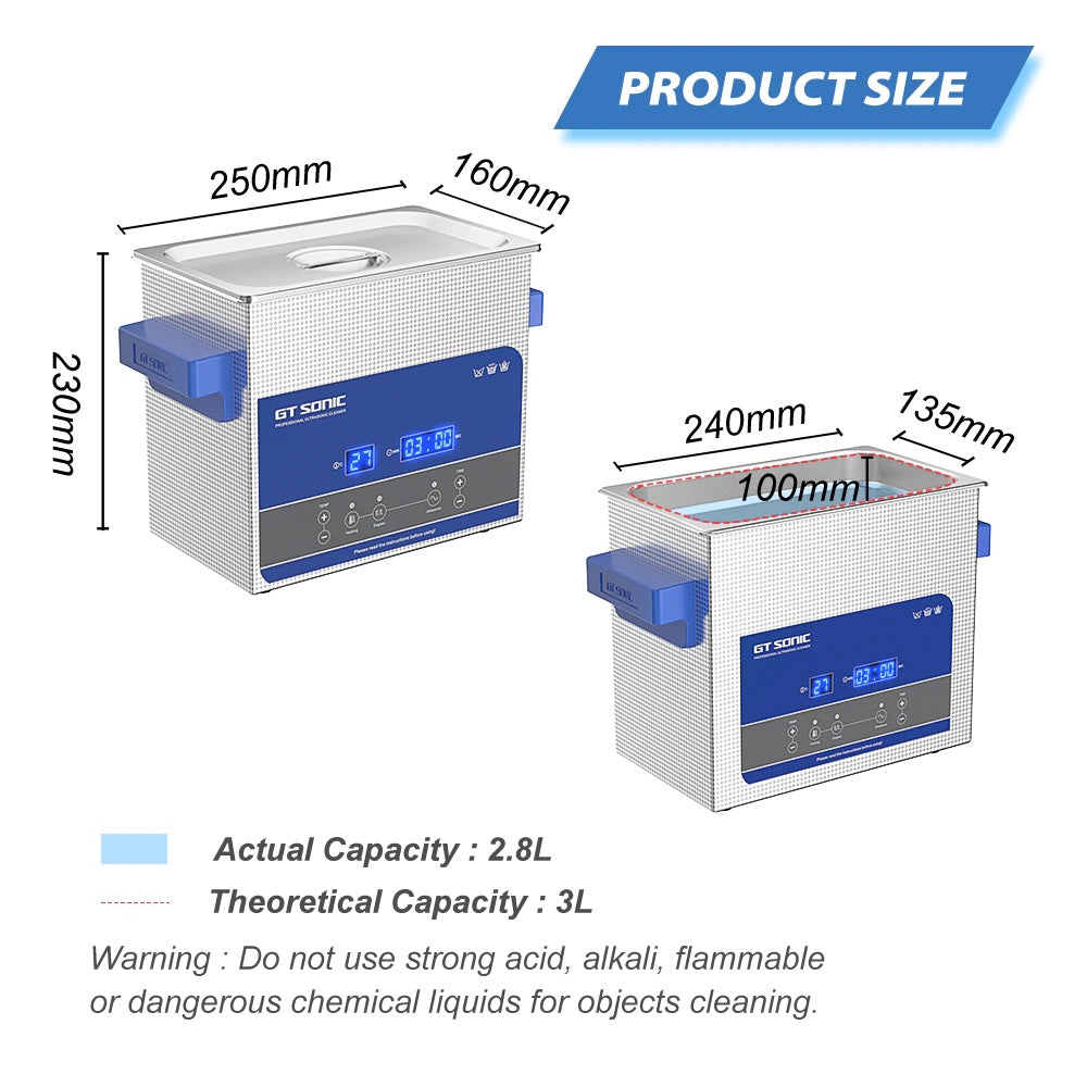 3L 100W Ultrasonic Bath for Cleaning Jewelry - Electromann SA