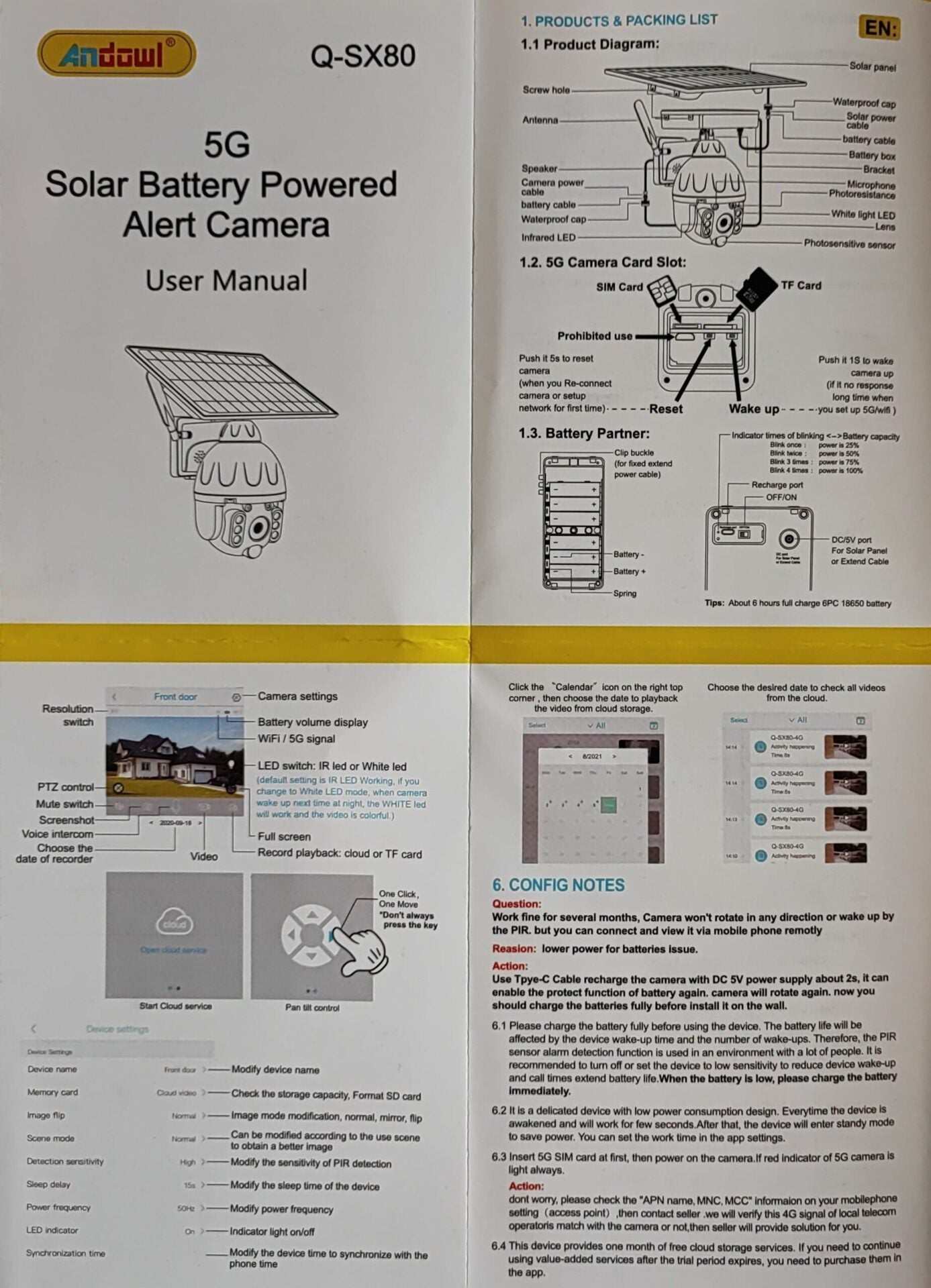 Andowl Q-SX80 Solar 4K HD Wifi+5G Outdoor Smart IP PTZ Camera - High-Quality Surveillance Camera with Wifi and PTZ Functionality (10005804) - Electromann SA