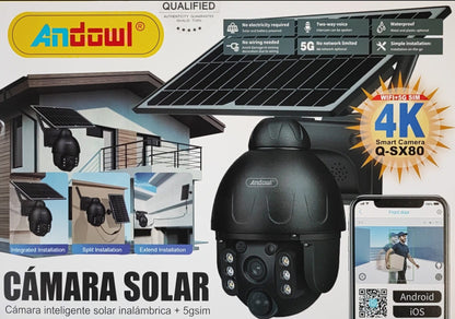 Andowl Q-SX80 Solar 4K HD Wifi+5G Outdoor Smart IP PTZ Camera - High-Quality Surveillance Camera with Wifi and PTZ Functionality (10005804) - Electromann SA