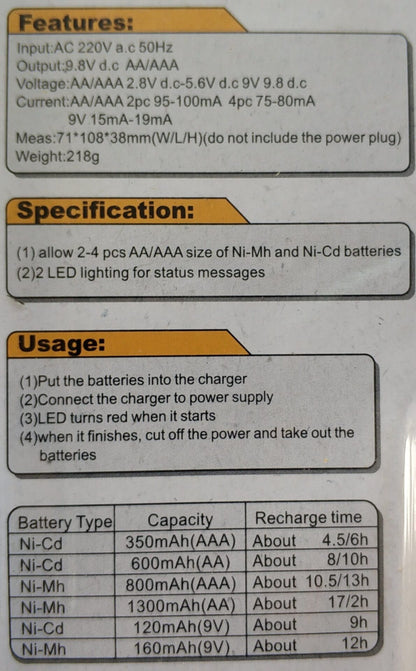 Jiabao A-613 Nicd-NiMh Battery Charger - Versatile and Efficient Charger with Intelligent Charging Technology - Electromann SA