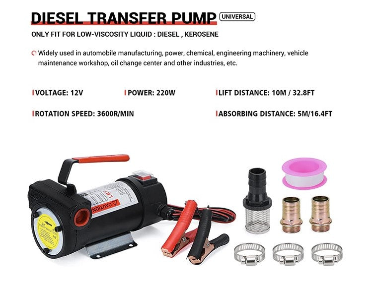 12v 220watt Electric Diesel Transfer Pump Kit - Efficient and Reliable Fuel Transfer Solution - Electromann SA