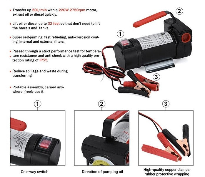 12v 220watt Electric Diesel Transfer Pump Kit - Efficient and Reliable Fuel Transfer Solution - Electromann SA