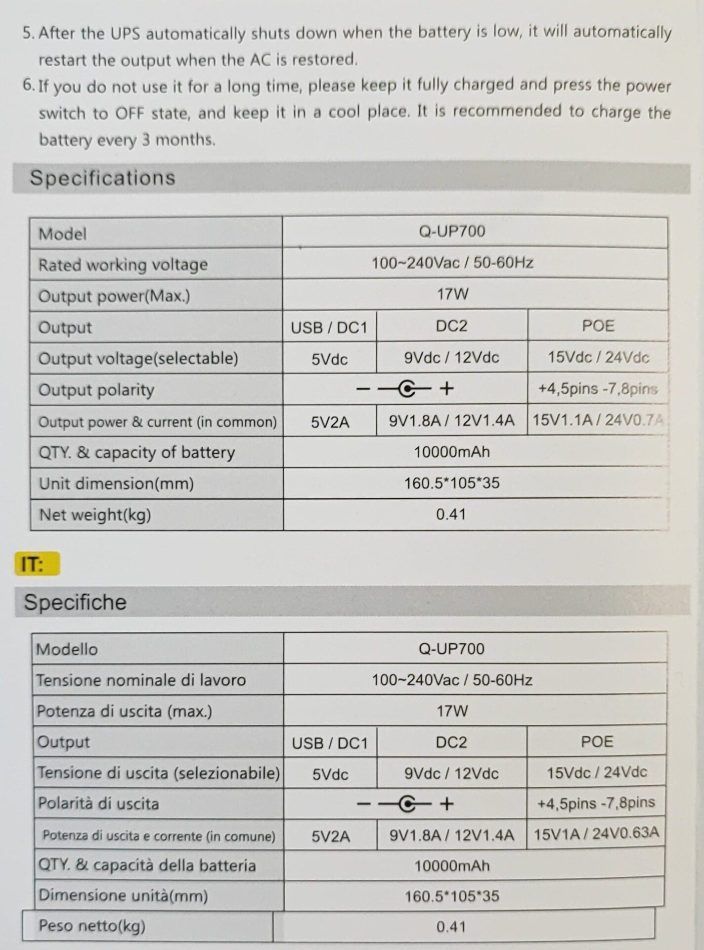 Andowl Q-UP700 10000mAh Portable Rechargeable Mini UPS - Compact Power Backup Solution - Electromann SA
