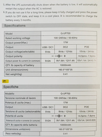 Andowl Q-UP700 10000mAh Portable Rechargeable Mini UPS - Compact Power Backup Solution - Electromann SA