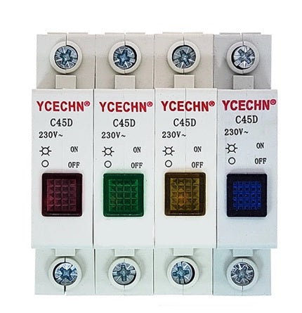 Din Rail Mount 220V LED Lamp C45D Indicating Pilot Light Yellow - Industrial Lighting Solution - Electromann SA