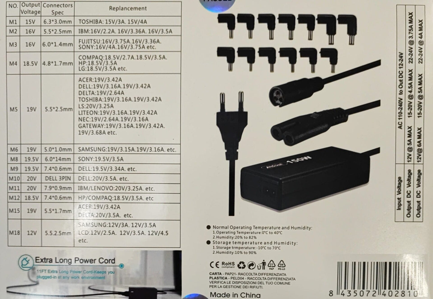 Andowl Q-A281 150W Universal Laptop AC Charger Kit - Electromann SA