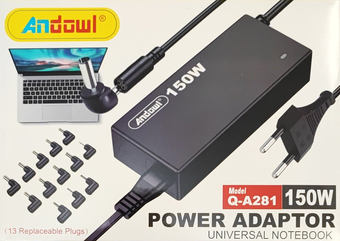 Andowl Q-A281 150W Universal Laptop AC Charger Kit - Electromann SA