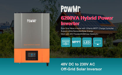 PowMr 6.2KW 48v 120Amp MPPT Pure Sine Hybrid Solar Inverter - Electromann SA