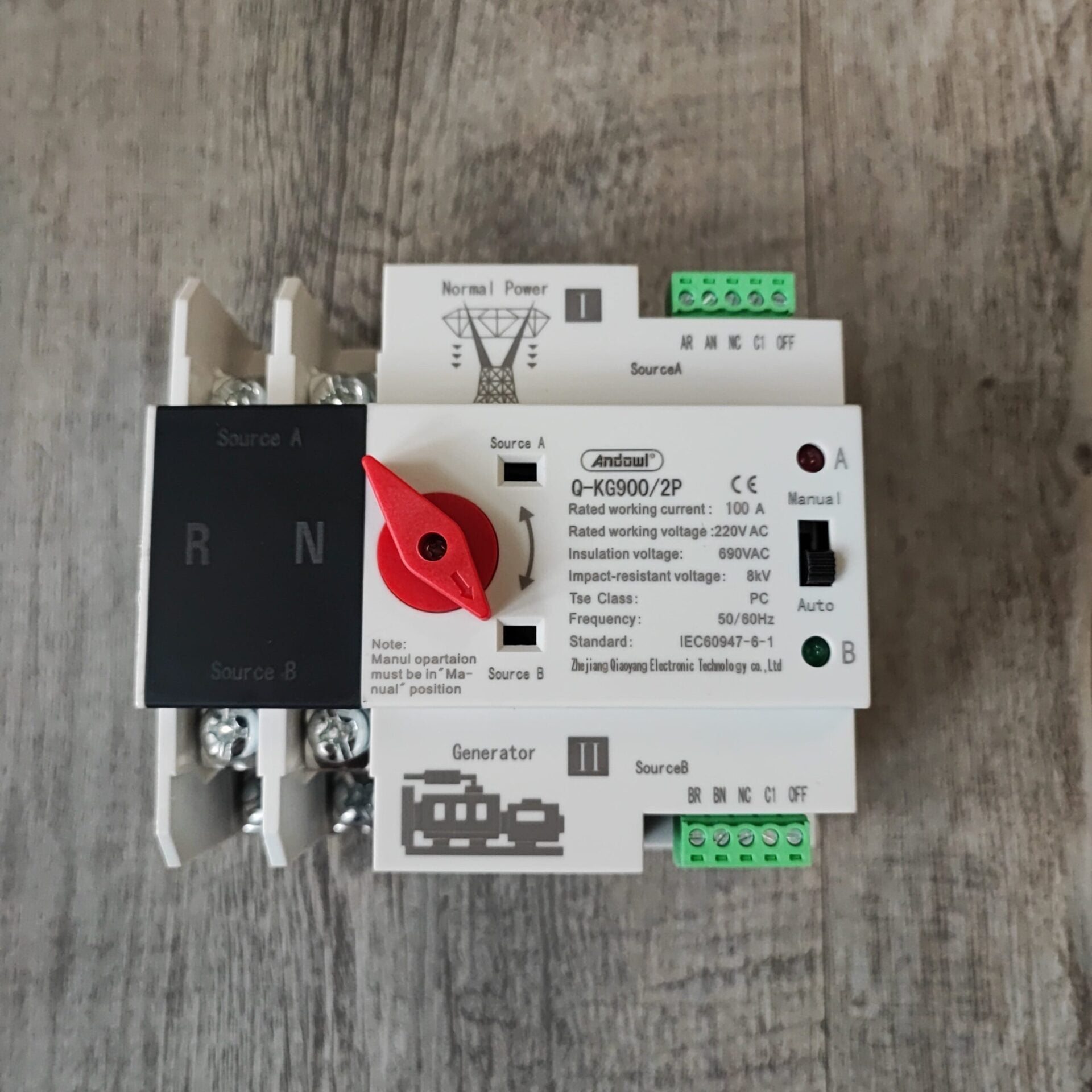 Andowl Q-KG900 Din Rail 100Amp 2 Pole AC220v Automatic Changeover Switch - Electromann SA
