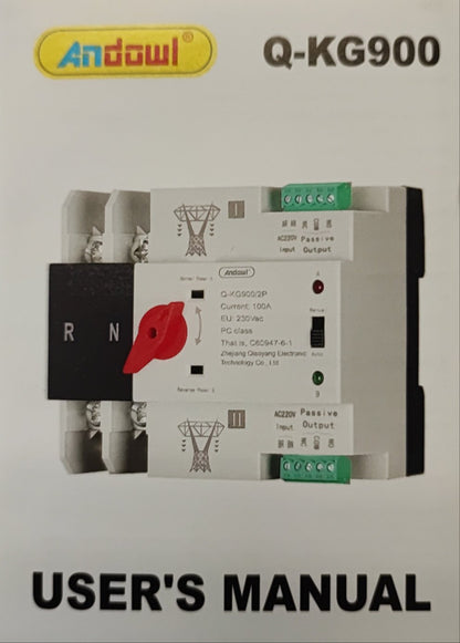 Andowl Q-KG900 Din Rail 100Amp 2 Pole AC220v Automatic Changeover Switch - Electromann SA