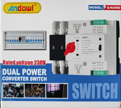 Andowl Q-KG900 Din Rail 100Amp 2 Pole AC220v Automatic Changeover Switch - Electromann SA