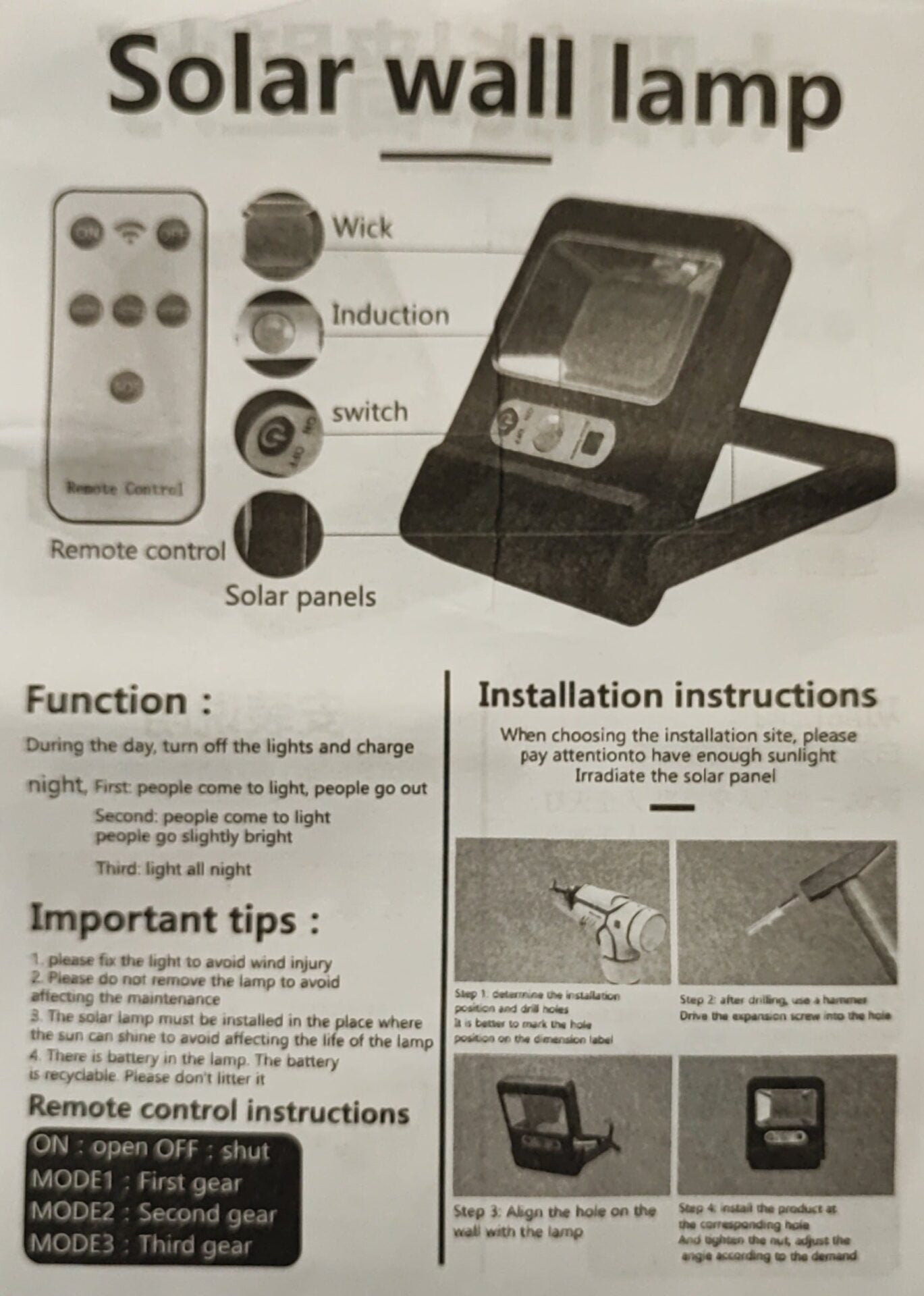 Andowl Q-60 60LED Remote Solar Motion Wall Light - Electromann SA