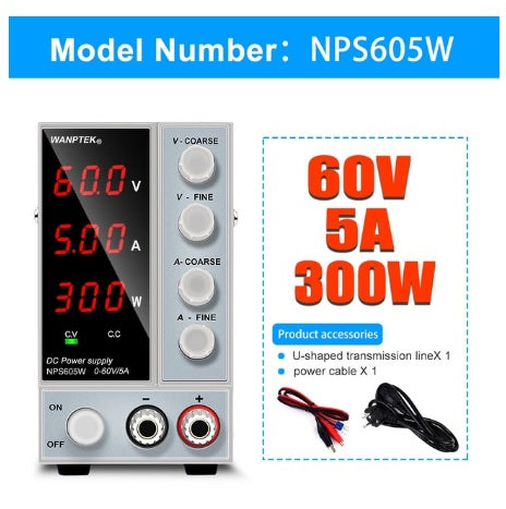 WANPTEK NPS605W 0-60V 0-5A 300W Adjustable Digital DC Power Supply - Electromann SA