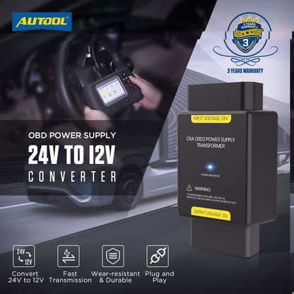 Upgrade Your Vehicle Diagnostics with the AUTOOL OBD Power Supply 24V to 12V Adapter - Electromann SA