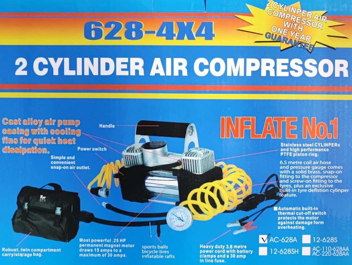 628 4X4 12VDC 100PSI 75Lit/Min Air Compressor - Fast and Efficient Inflation - Electromann SA