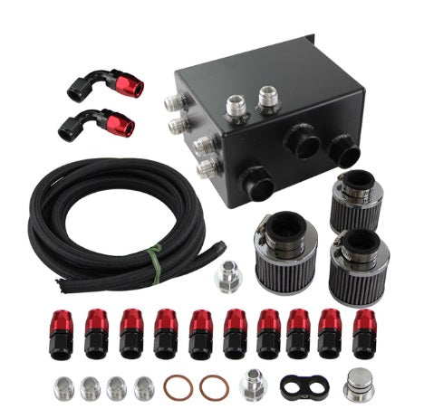 Universal 10AN Inlet Oil Catch Can 3 Breather Filters Baffled Tank Kit - Enhance Engine Performance and Protect from Contamination - Electromann SA