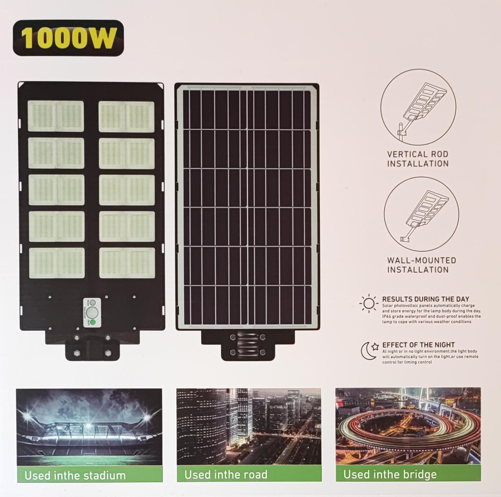 JT-CLEAR 1000Watt Solar Powered LED Street/Pole Light - High-Quality Sustainable Lighting Solution - Electromann SA