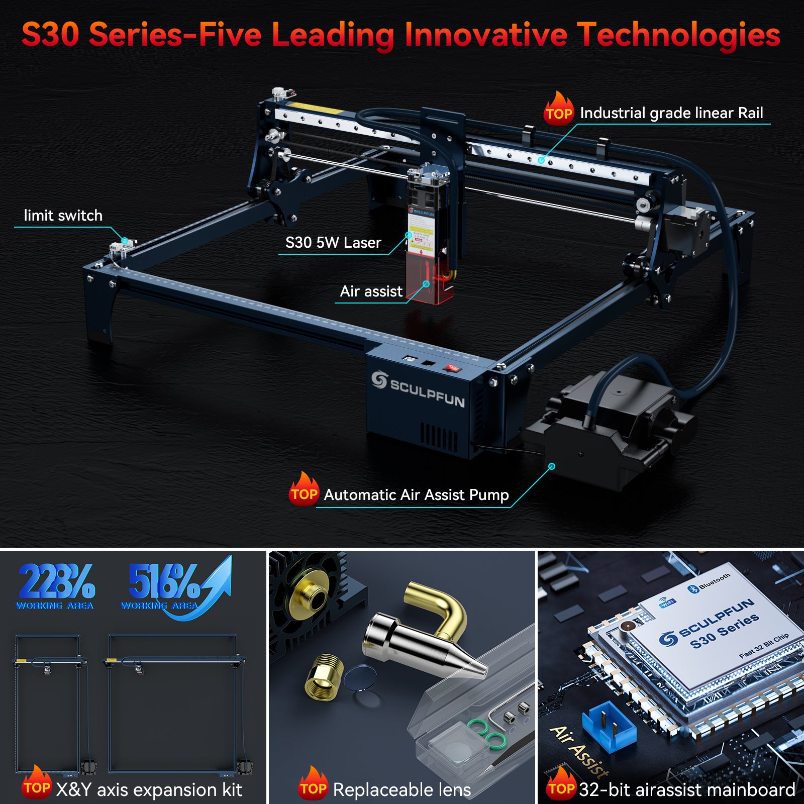DEMO SCULPFUN S30 Pro Laser Engraver 10W - Powerful and Versatile Engraving Tool  (D10006108) - Electromann SA