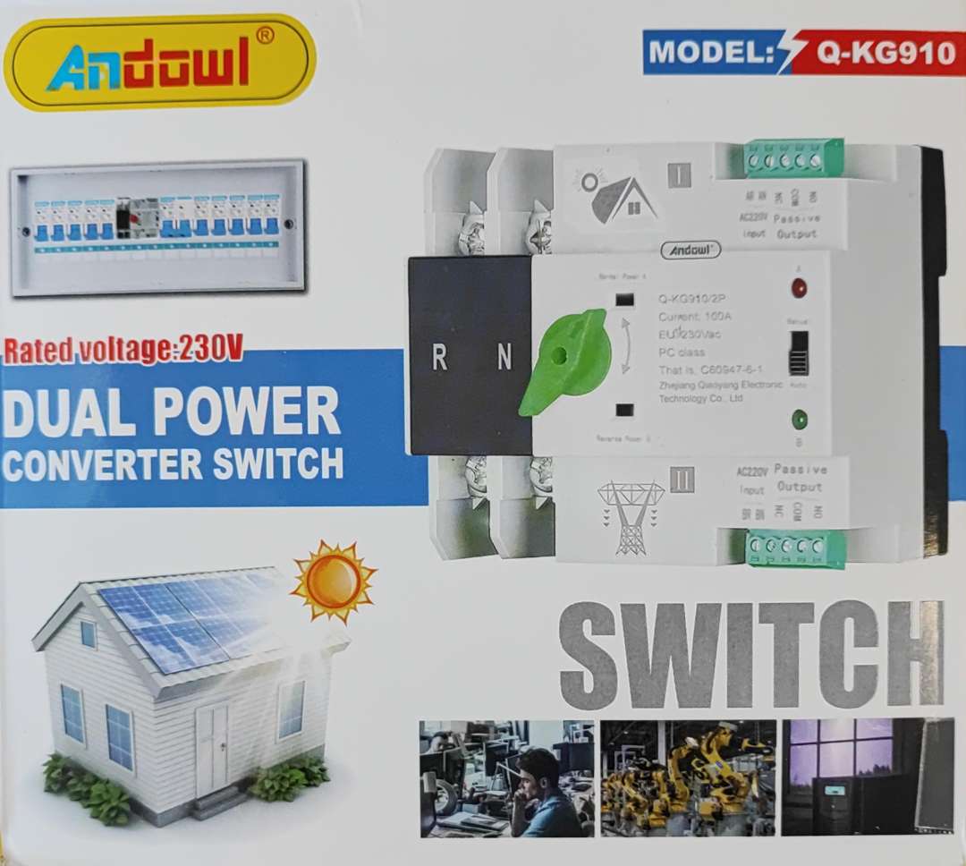 Andowl Q-KG910 Din Rail 100Amp 2 Pole AC220v Automatic Dual Power Transfer Switch - Electromann SA