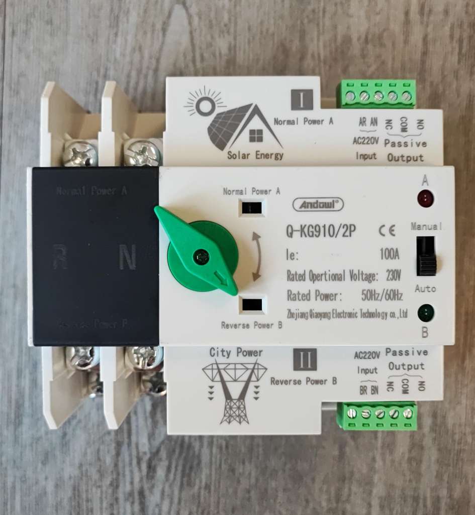 Andowl Q-KG910 Din Rail 100Amp 2 Pole AC220v Automatic Dual Power Transfer Switch - Electromann SA